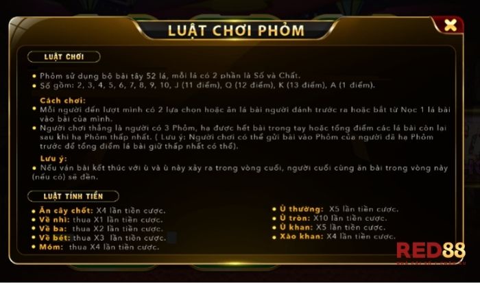 Phỏm Red88 Phỏm Red88 có hình thức đánh gần giống với bài phỏm truyền thống ngày xưa