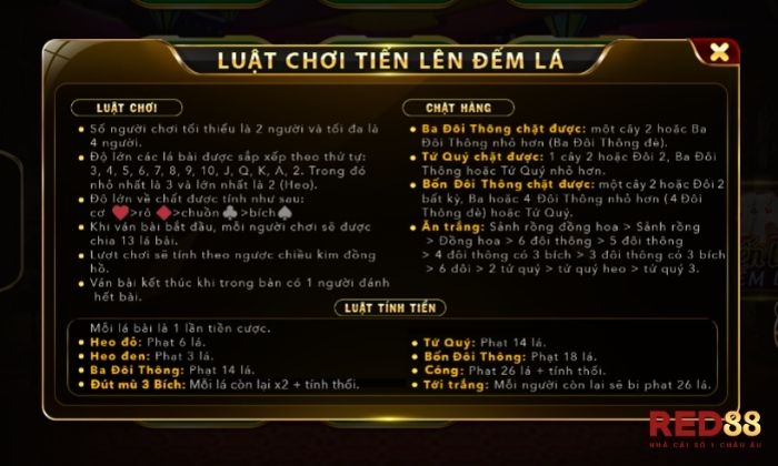 Tiến lên đếm lá Red88 Luật chơi tiến lên đếm lá Red88 chi tiết