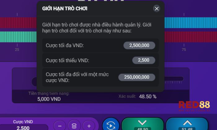 Dice Red88 Trả thưởng hấp dẫn dựa trên mức đặt cược