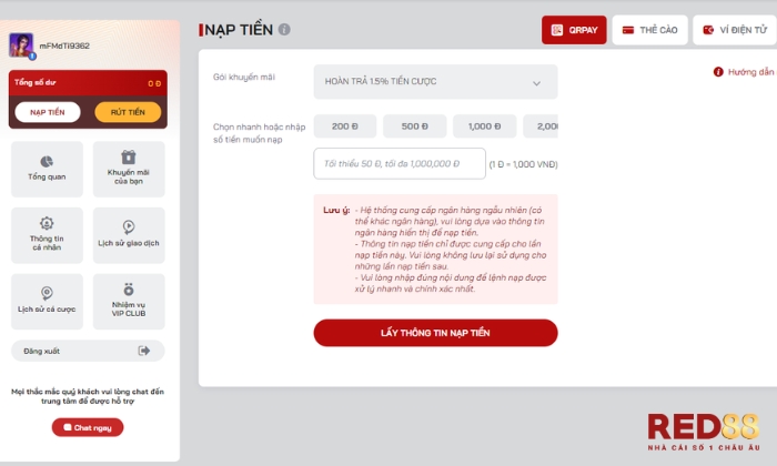 Nạp tiền vào tài khoản trước khi chơi game