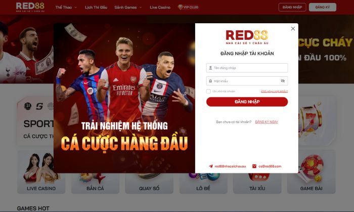 Đăng nhập Red88 với giao diện đơn giản