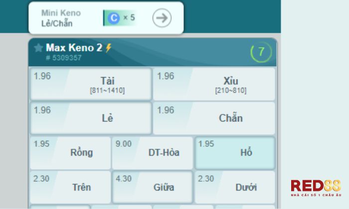 Keno Red88 Tỷ lệ trả thưởng hấp dẫn