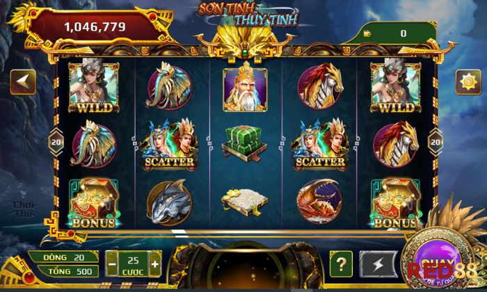 Sơn Tinh Thuỷ Tinh Red88 Giao diện bàn game với những biểu tượng truyền thống quen thuộc