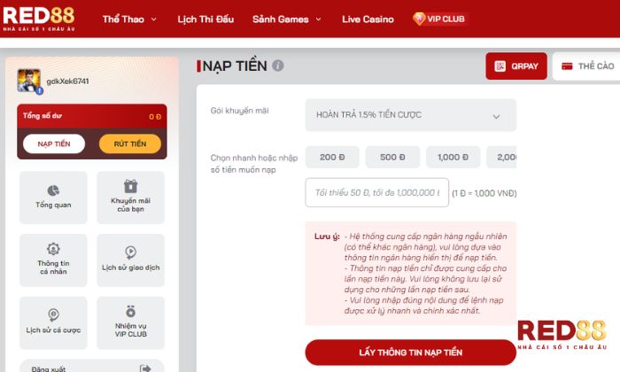 Xin Xăm Red88 Người chơi có thể nạp và rút tiền trên Red88 vô cùng linh hoạt